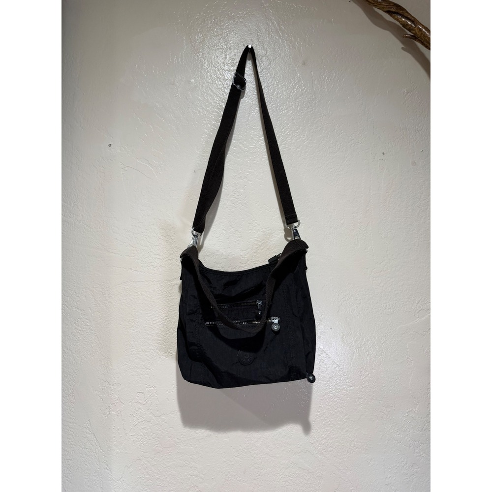 Kipling Black Crinkle Nylon Crossbody Bag Adjustable Strap Multi-Pocket Travel